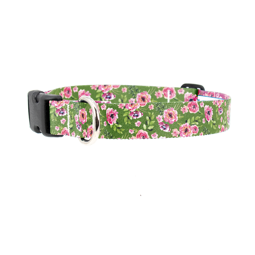 Peonies Green Dog Collar - Made in USA