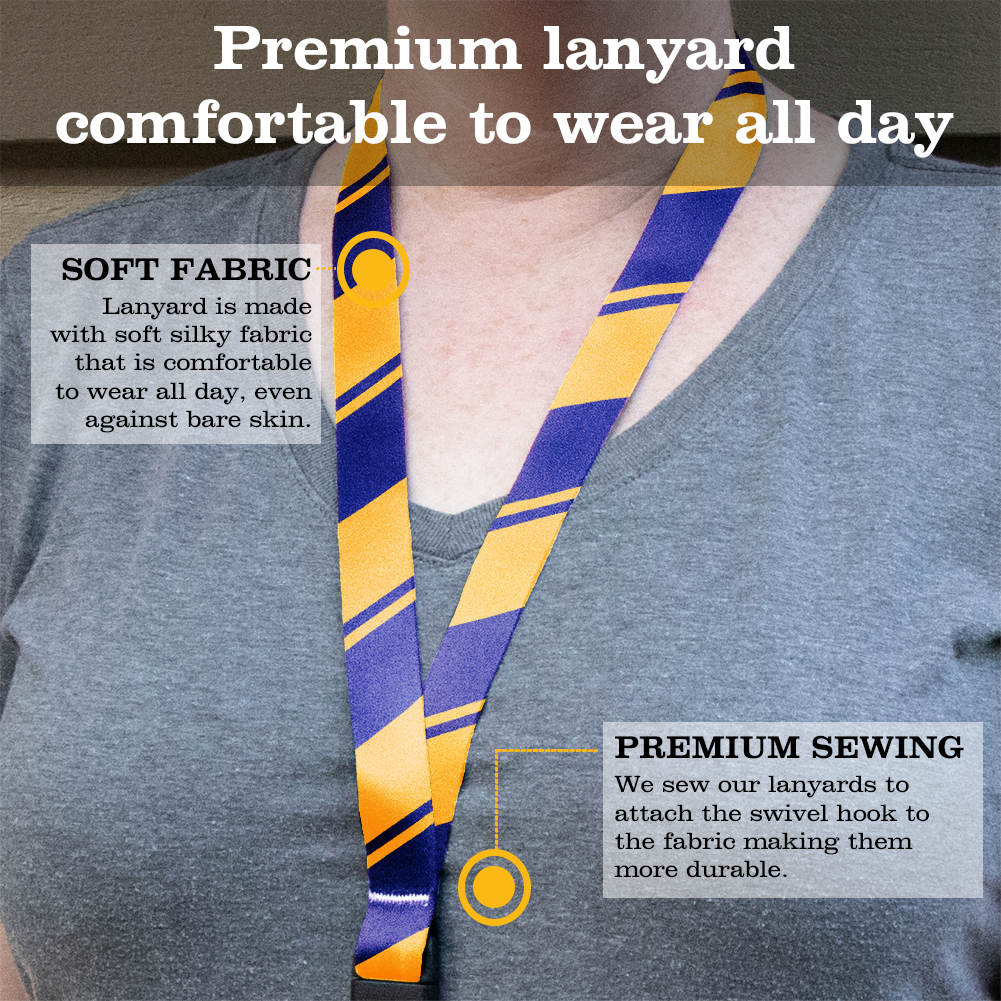 Purple Gold Stripes Breakaway Lanyard - with Buckle and Flat Ring - Made in the USA