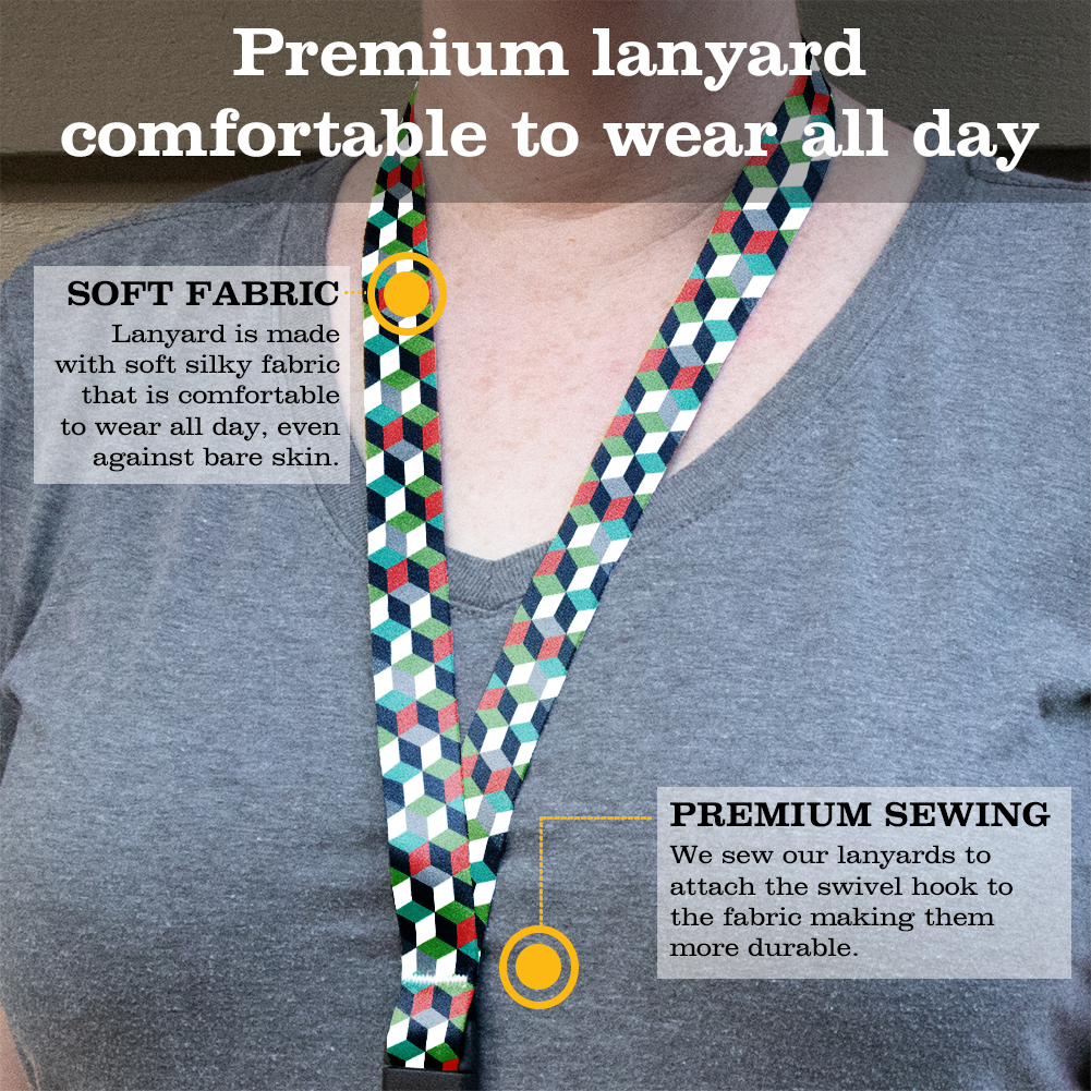 Cube Stack Premium Lanyard - with Buckle and Flat Ring - Made in the USA