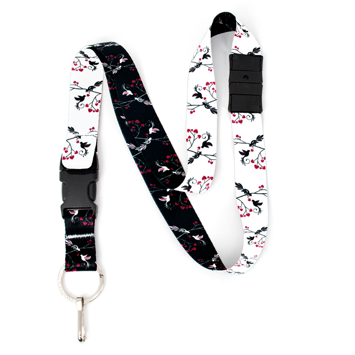 Love Birds Black & White Breakaway Lanyard - with Buckle and Flat Ring - Made in the USA