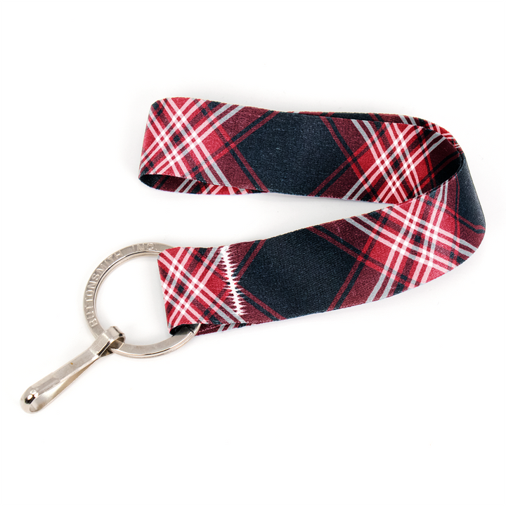 Tweedside Red Plaid Wristlet Lanyard - Short Length with Flat Key Ring and Clip - Made in the USA