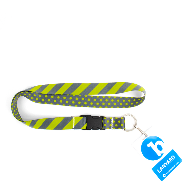 Pewter Lime Stripes Premium Lanyard - with Buckle and Flat Ring - Made in the USA