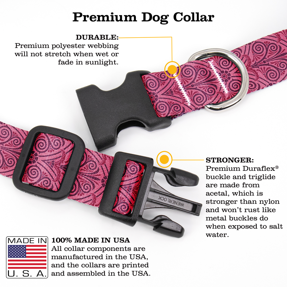 Bougainviella Greek Swirls Dog Collar - Made in USA