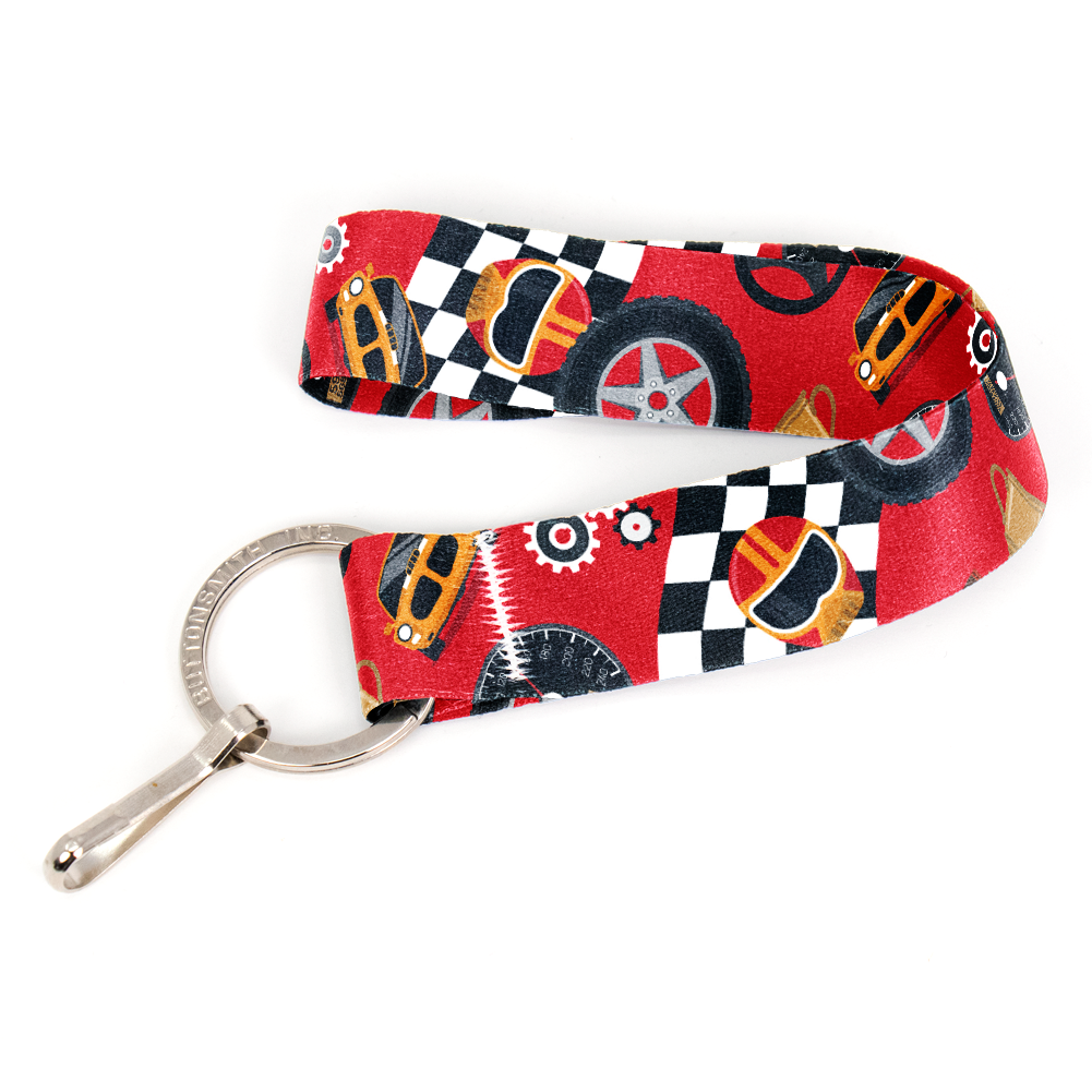 Racetrack Wristlet Lanyard - Short Length with Flat Key Ring and Clip - Made in the USA