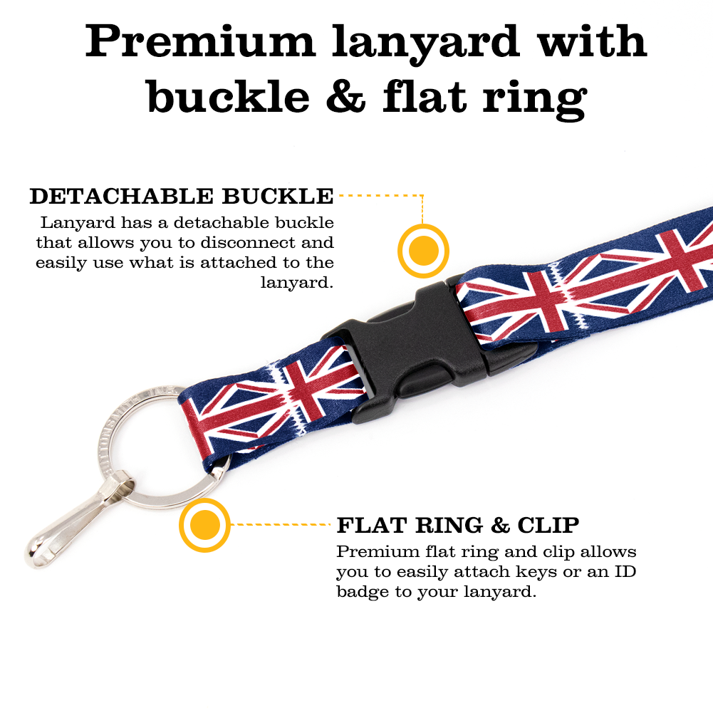 Union Jack Breakaway Lanyard - with Buckle and Flat Ring - Made in the USA