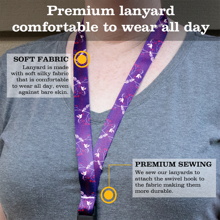 Lovebirds Purple Breakaway Lanyard - with Buckle and Flat Ring - Made in the USA