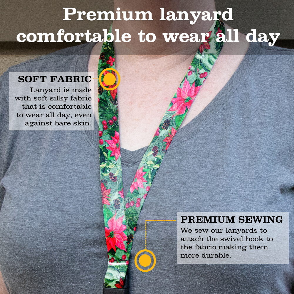 Holiday Flora Breakaway Lanyard - with Buckle and Flat Ring - Made in the USA