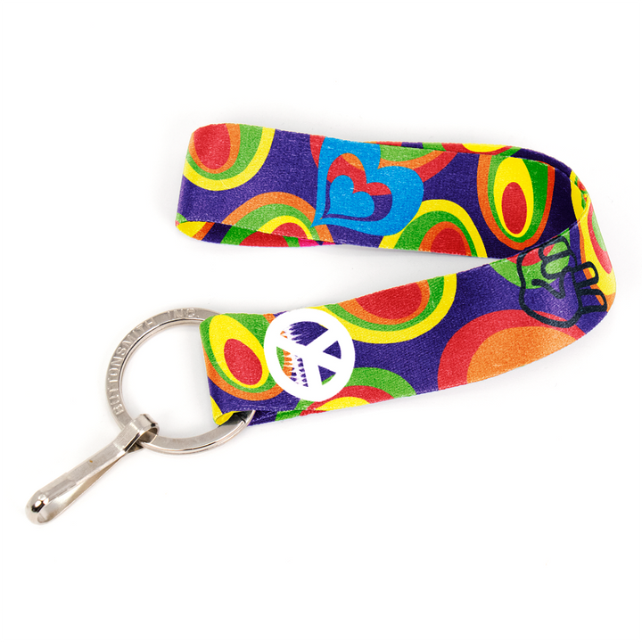 Flower Power Wristlet Lanyard - Short Length with Flat Key Ring and Clip - Made in the USA