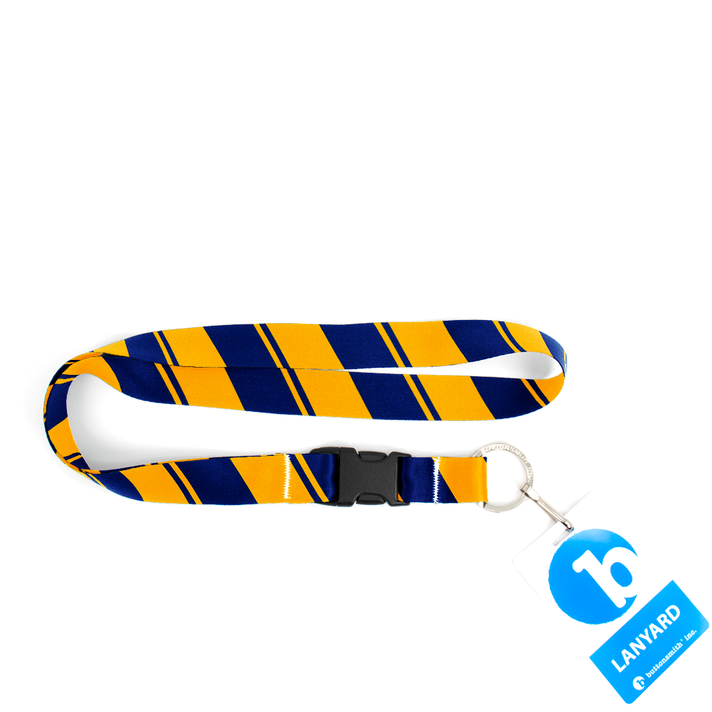 Blue Yellow Stripes Premium Lanyard - with Buckle and Flat Ring - Made in the USA