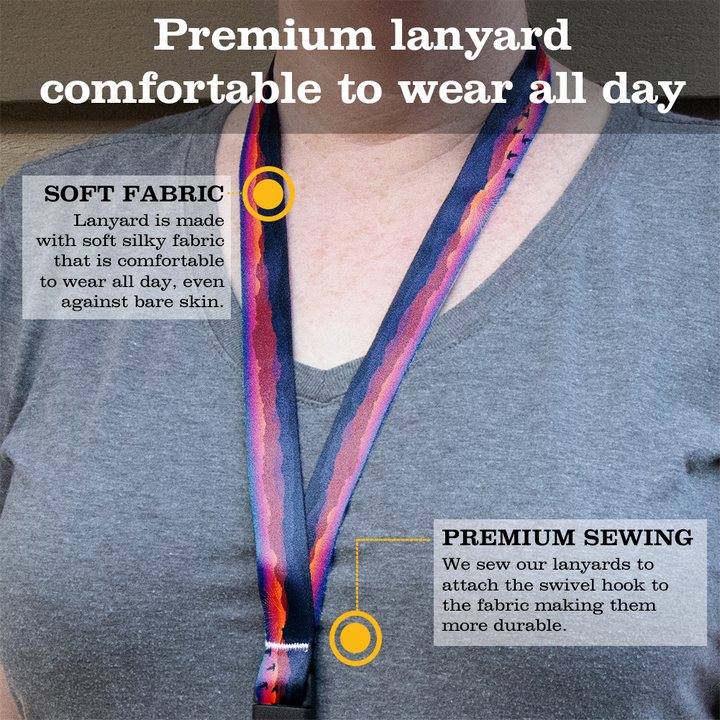 Mountain Sunset Premium Lanyard - with Buckle and Flat Ring - Made in the USA