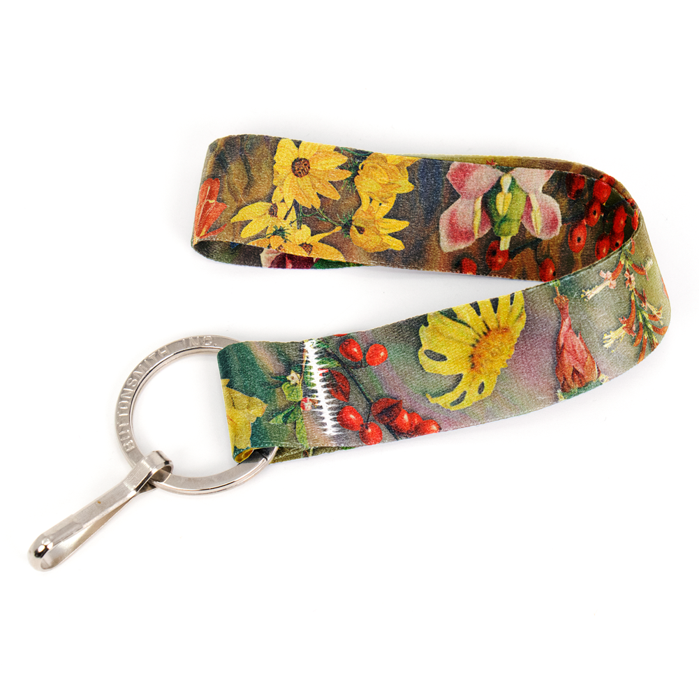 Desert Blooms Wristlet Lanyard - Short Length with Flat Key Ring and Clip - Made in the USA