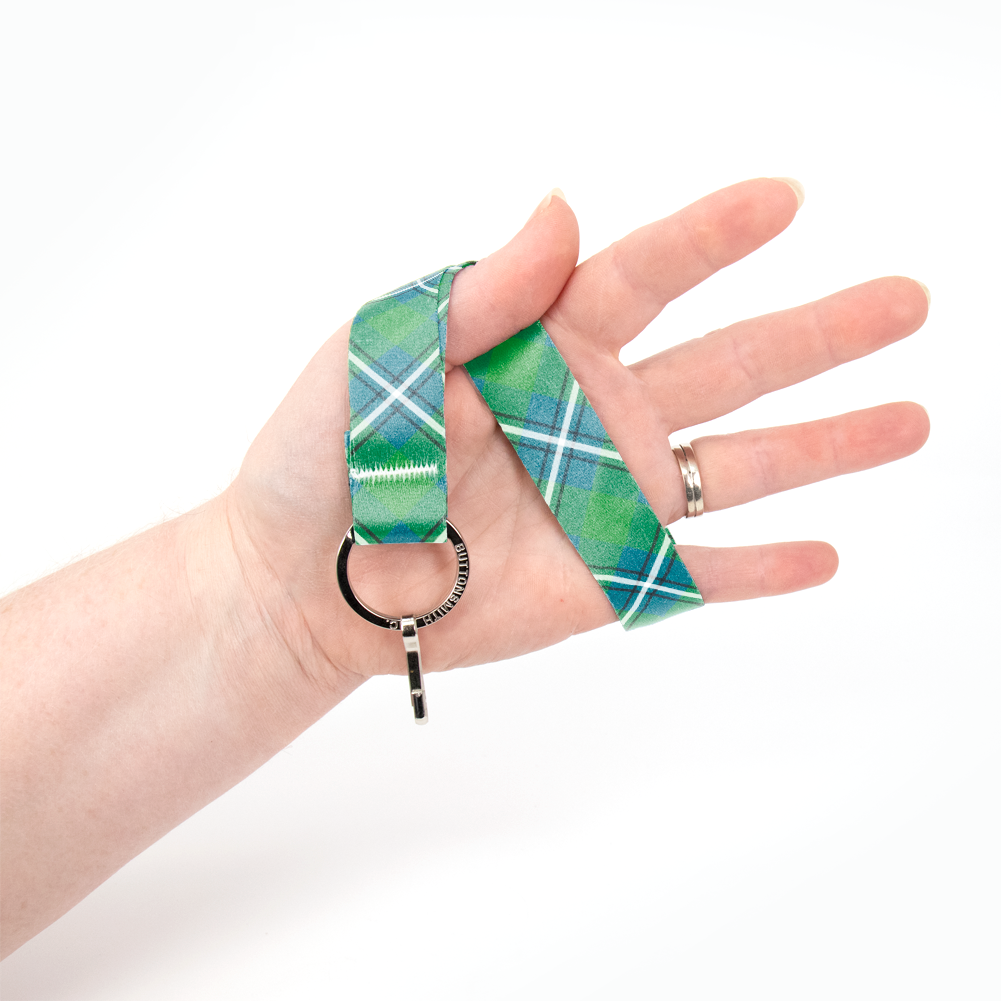 Irvine Plaid Wristlet Lanyard - Short Length with Flat Key Ring and Clip - Made in the USA