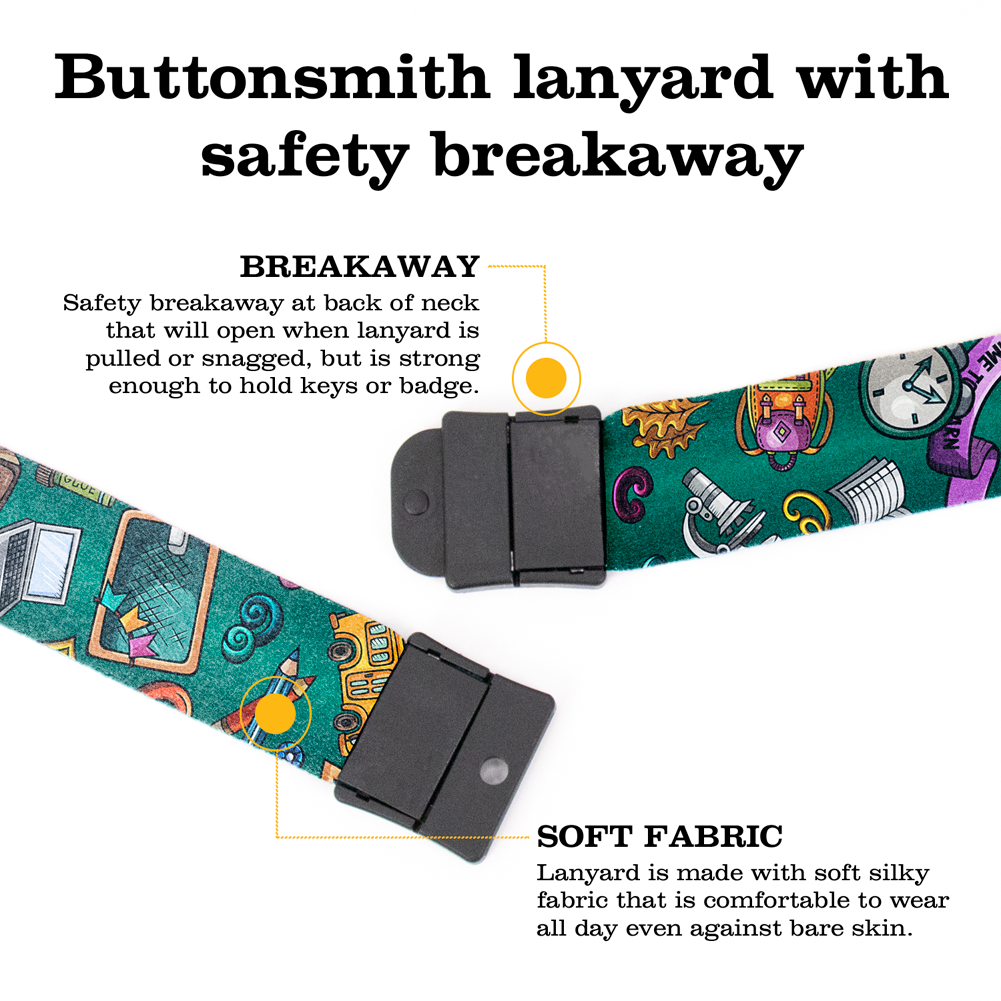 Back 2 School Breakaway Lanyard - with Buckle and Flat Ring - Made in the USA