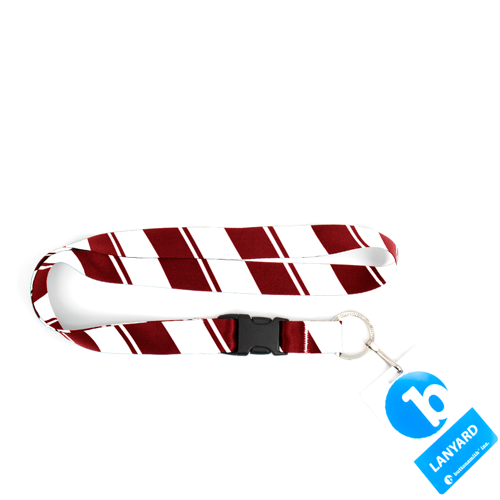 Red White Stripes Premium Lanyard - with Buckle and Flat Ring - Made in the USA