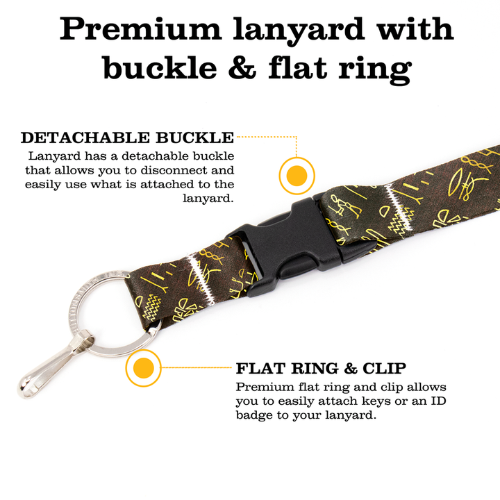 Egyptian Hieroglyphics Premium Lanyard - with Buckle and Flat Ring - Made in the USA