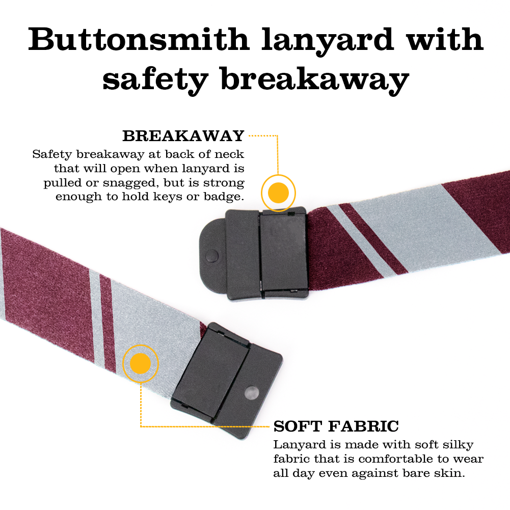 Maroon Grey Stripes Breakaway Lanyard - with Buckle and Flat Ring - Made in the USA