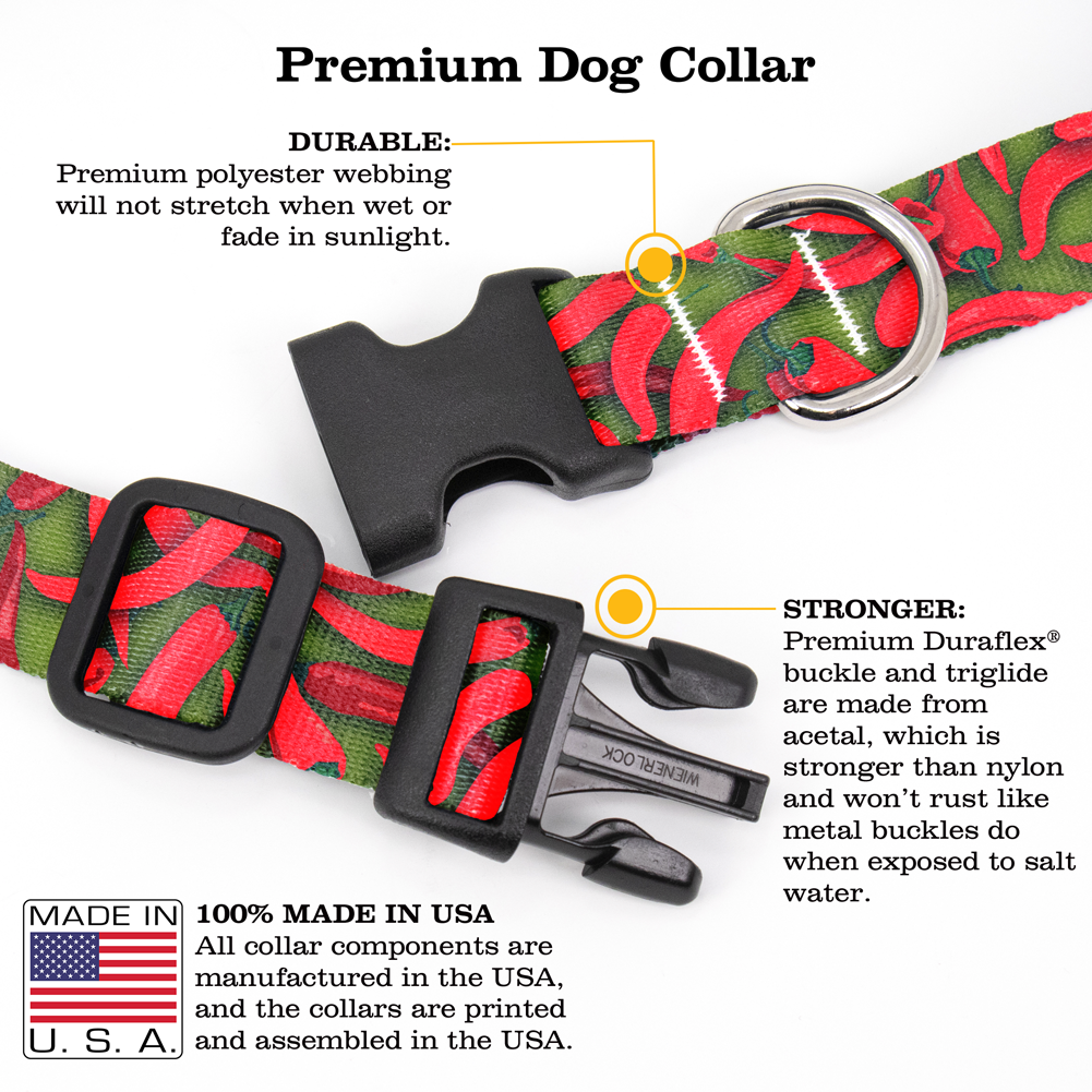 Chili Peppers Green Dog Collar - Made in USA