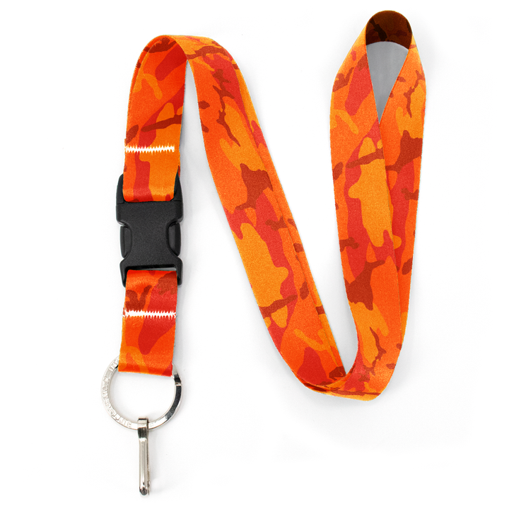 Hunter Orange Camo Premium Lanyard - with Buckle and Flat Ring - Made in the USA