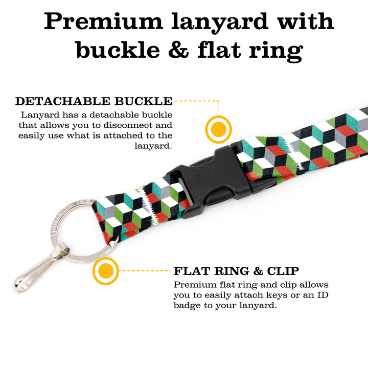 Cube Stack Breakaway Lanyard - with Buckle and Flat Ring - Made in the USA