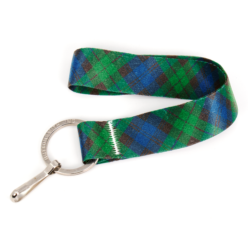 Tyneside Blue Plaid Wristlet Lanyard - Short Length with Flat Key Ring and Clip - Made in the USA