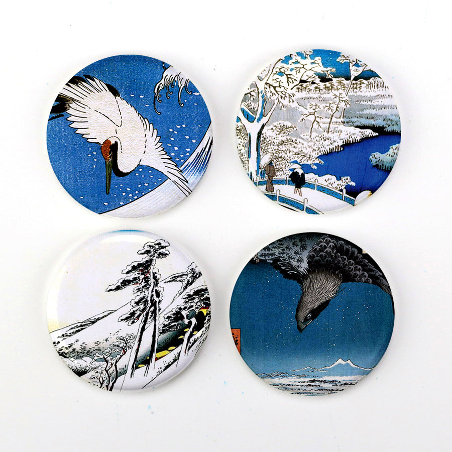 Buttonsmith® 1.25" Hiroshige Refrigerator Magnets - Set of 4 - Buttonsmith Inc.