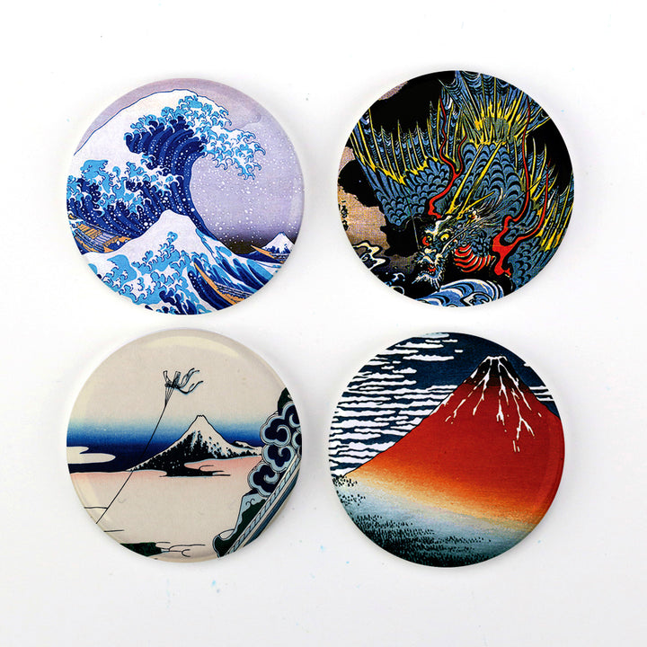 Buttonsmith® 1.25" Hokusai Refrigerator Magnets - Set of 4 - Buttonsmith Inc.