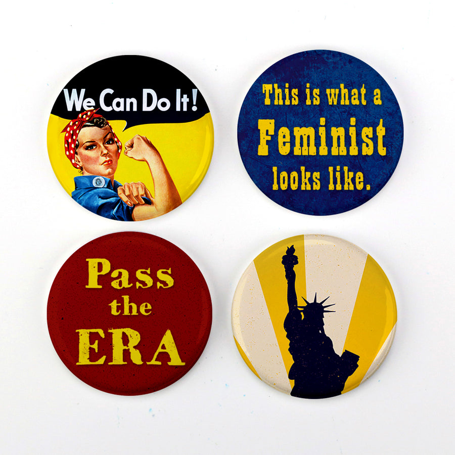 Buttonsmith® Retro Feminist 1.25" Refrigerator Magnet Set Made in USA - Buttonsmith Inc.