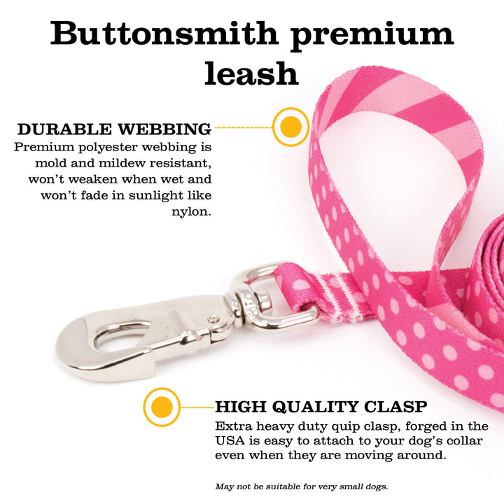 Buttonsmith Pink Dots Dog Leash Fadeproof Made in USA - Buttonsmith Inc.