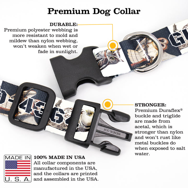 Buttonsmith Audubon Owls Custom Dog Collar - Made in USA