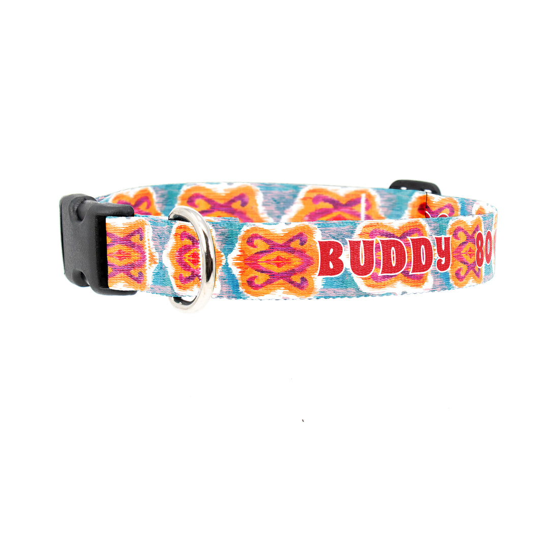 Buttonsmith Ikat Blossom Custom Dog Collar - Made in USA