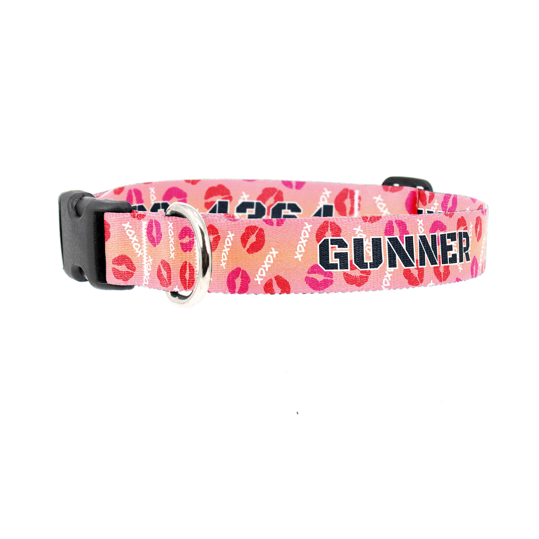 Buttonsmith Kisses Blush Custom Dog Collar - Made in USA