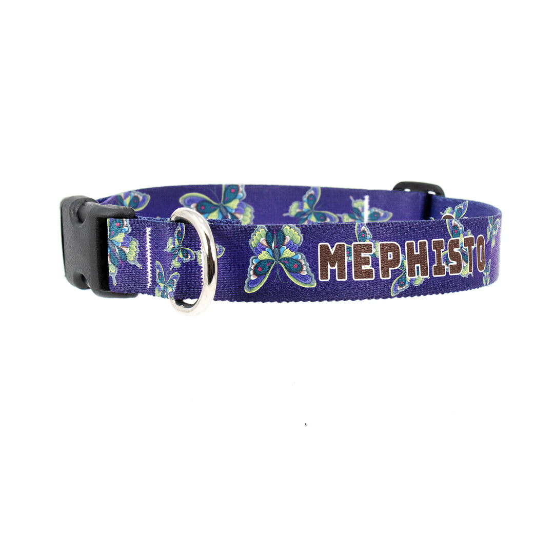 Buttonsmith Rebecca McGovern Butterflies on Purple Custom Dog Collar - Made in USA