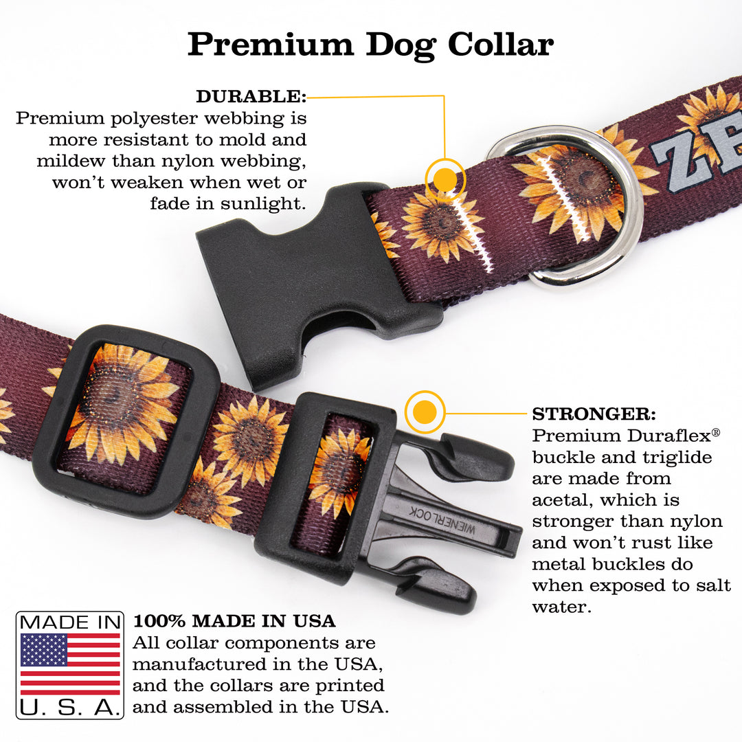 Buttonsmith Rebecca McGovern Sunflowers Custom Dog Collar - Made in USA