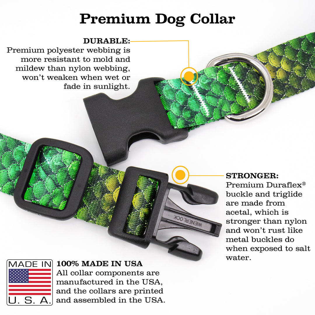 Mermaid Scales Green Dog Collar - Made in USA