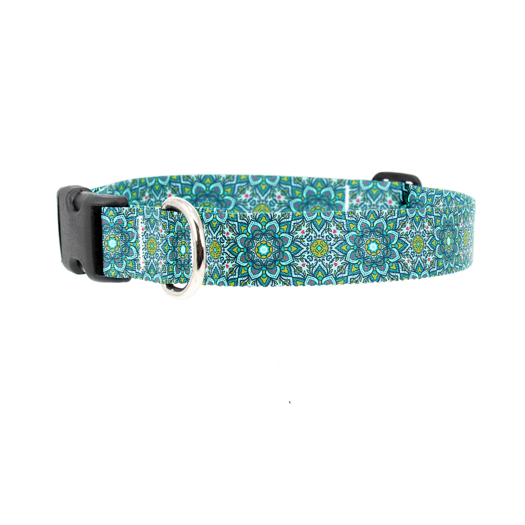 Moroccan Tiles Aqua Dog Collar - Made in USA