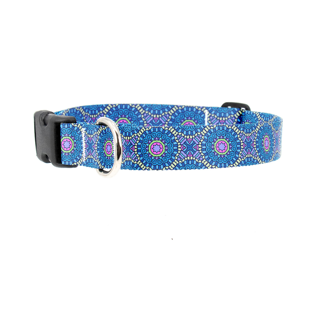 Moroccan Tiles Blue Dog Collar - Made in USA