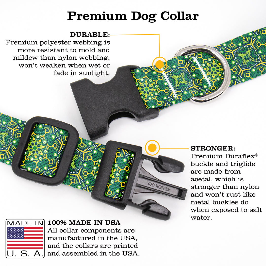 Moroccan Tiles Green Dog Collar - Made in USA