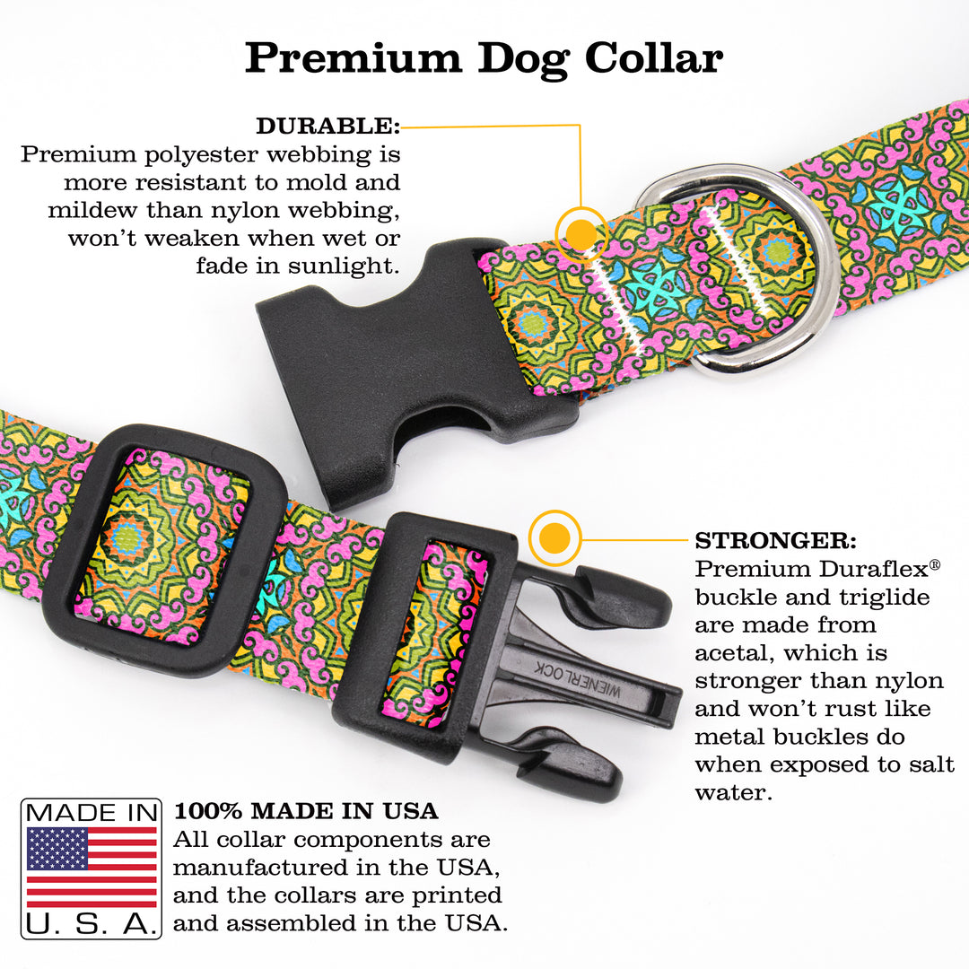 Moroccan Tiles MultiSuns Dog Collar - Made in USA