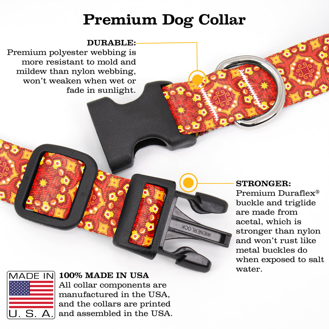 Moroccan Tiles Orange Dog Collar - Made in USA