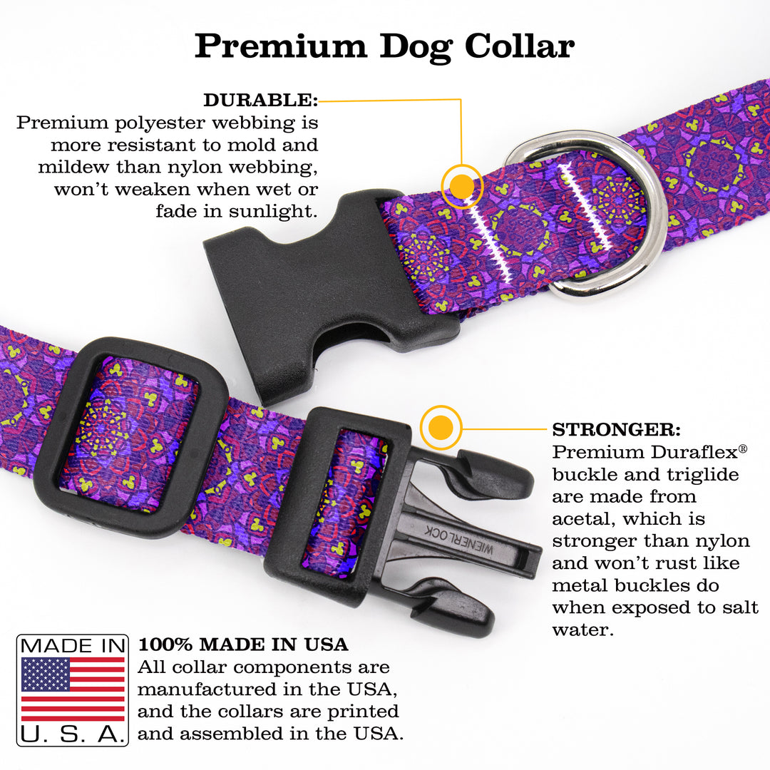 Moroccan Tiles Purple Dog Collar - Made in USA