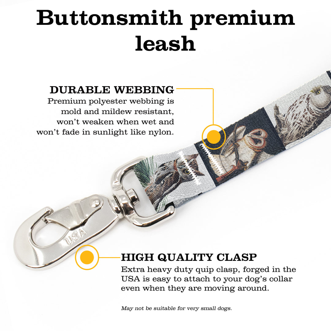 Audubon Owls Fab Grabáµ€á´¹ Leash - Made in USA - 3 Handles - Heavy Duty Quick Clasp - Buttonsmith Inc.