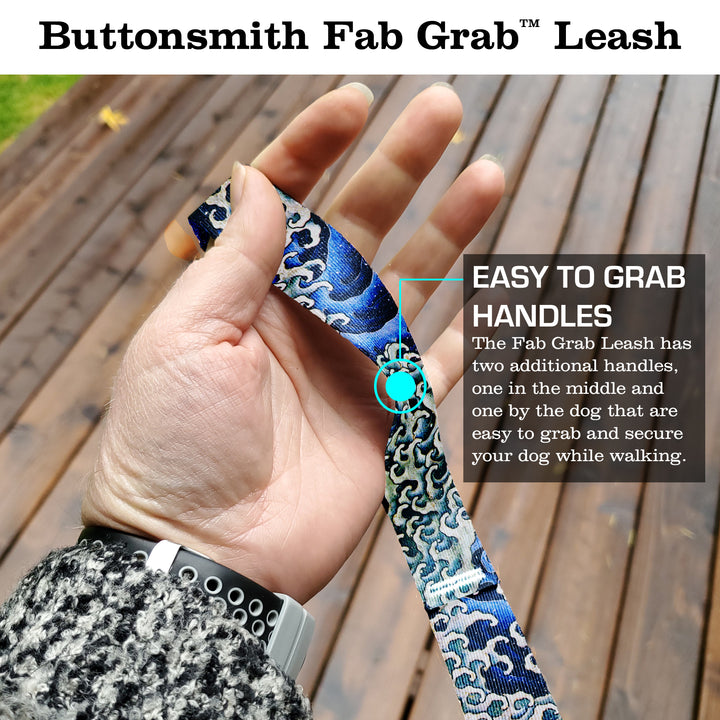 Hokusai Waves Fab Grabáµ€á´¹ Leash - Made in USA - 3 Handles - Heavy Duty Quick Clasp - Buttonsmith Inc.