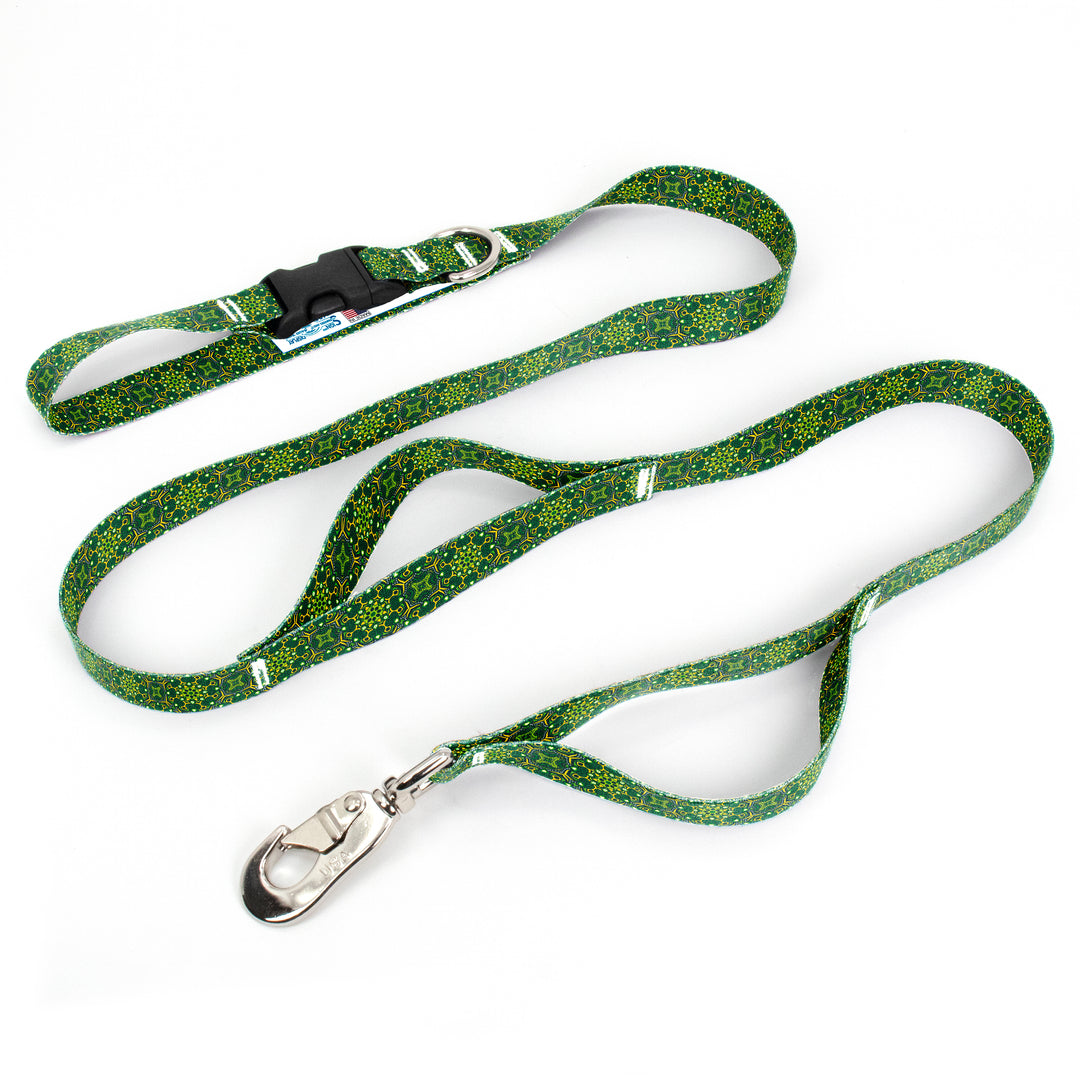 Moroccan Tiles Green Fab Grab Leash - Made in USA