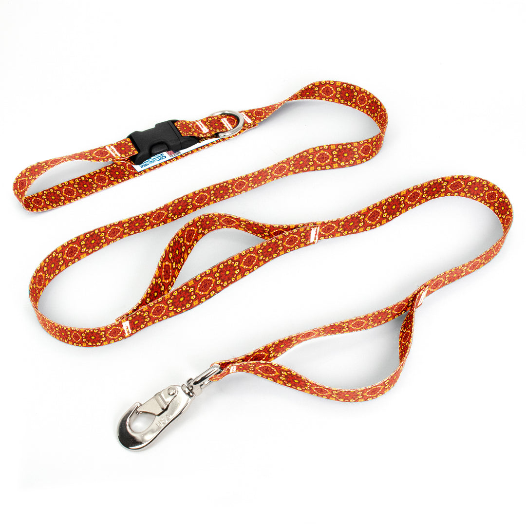 Moroccan Tiles Orange Fab Grab Leash - Made in USA