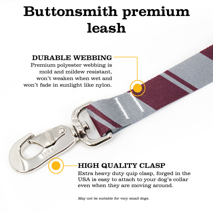 Sporty Maroon Grey Fab Grab Leash - Made in USA