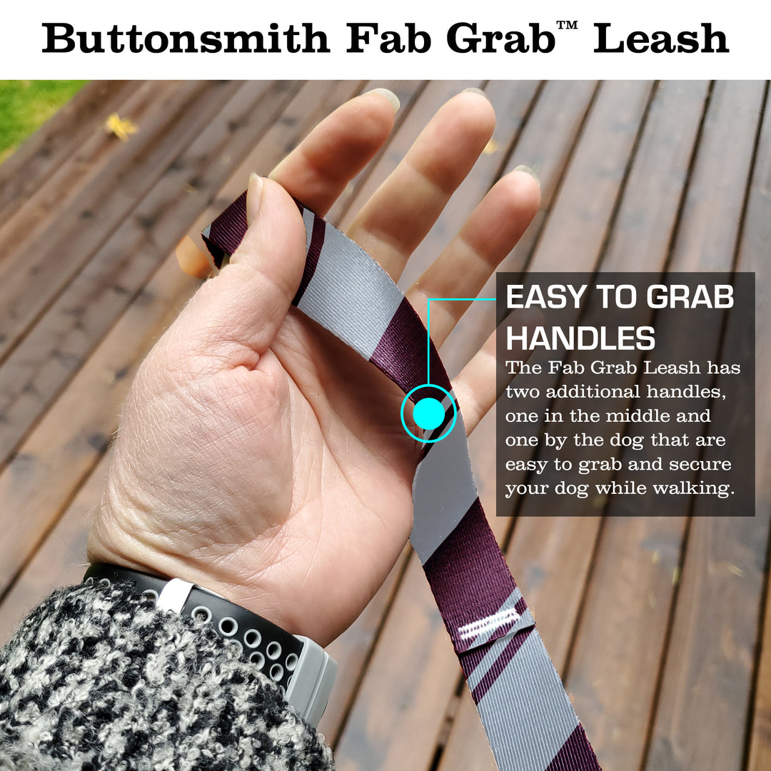 Sporty Maroon Grey Fab Grab Leash - Made in USA