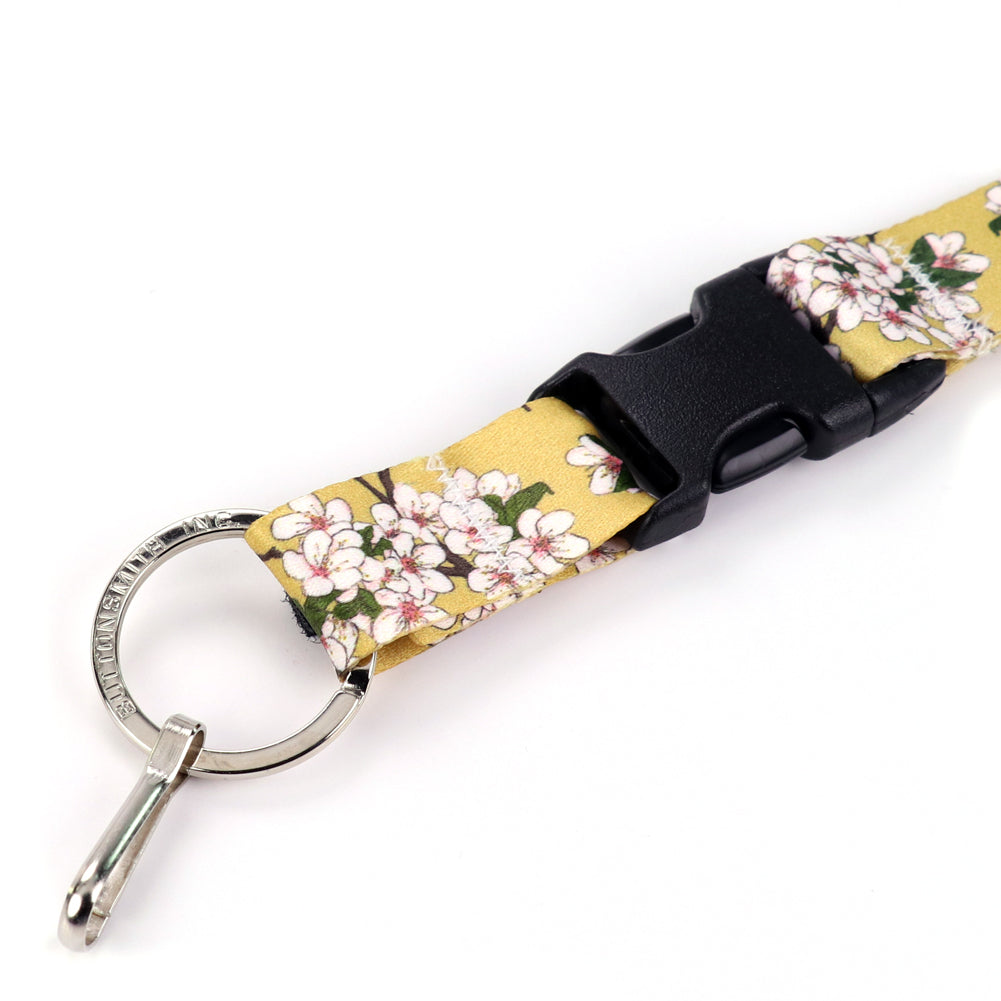 Buttonsmith Cherry Blossoms on Gold Lanyard - Made in USA - Buttonsmith Inc.