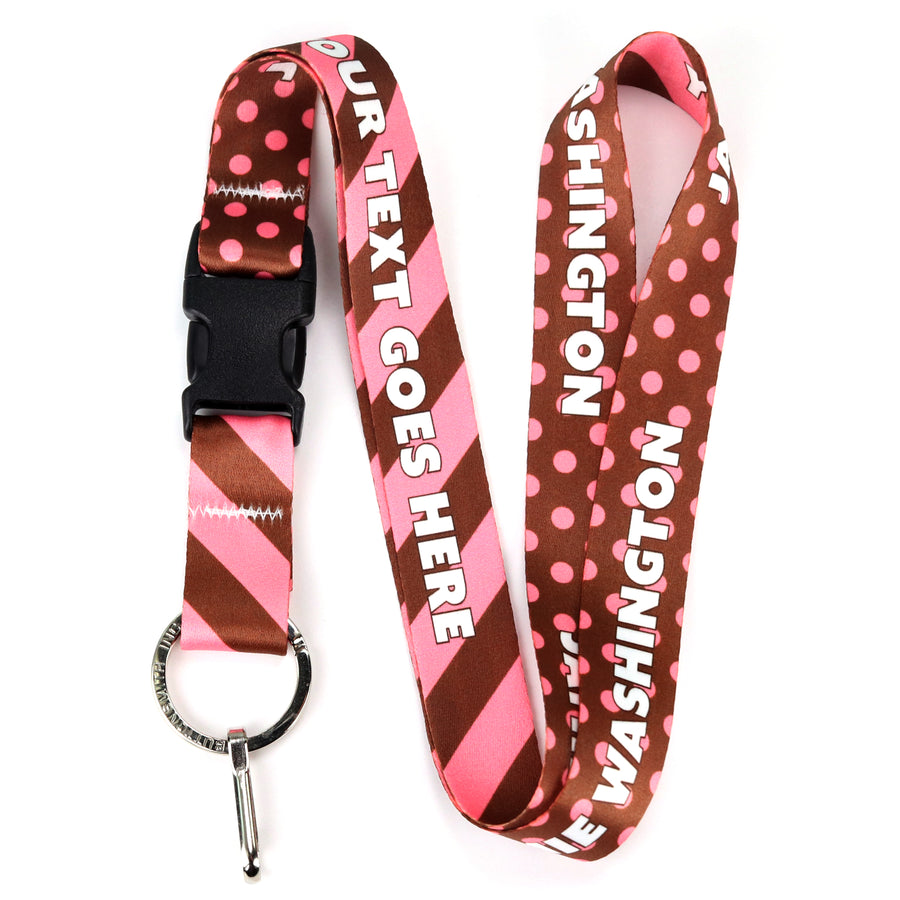 Buttonsmith Cocoa Pink Dots Custom Lanyard - Made in USA - Buttonsmith Inc.