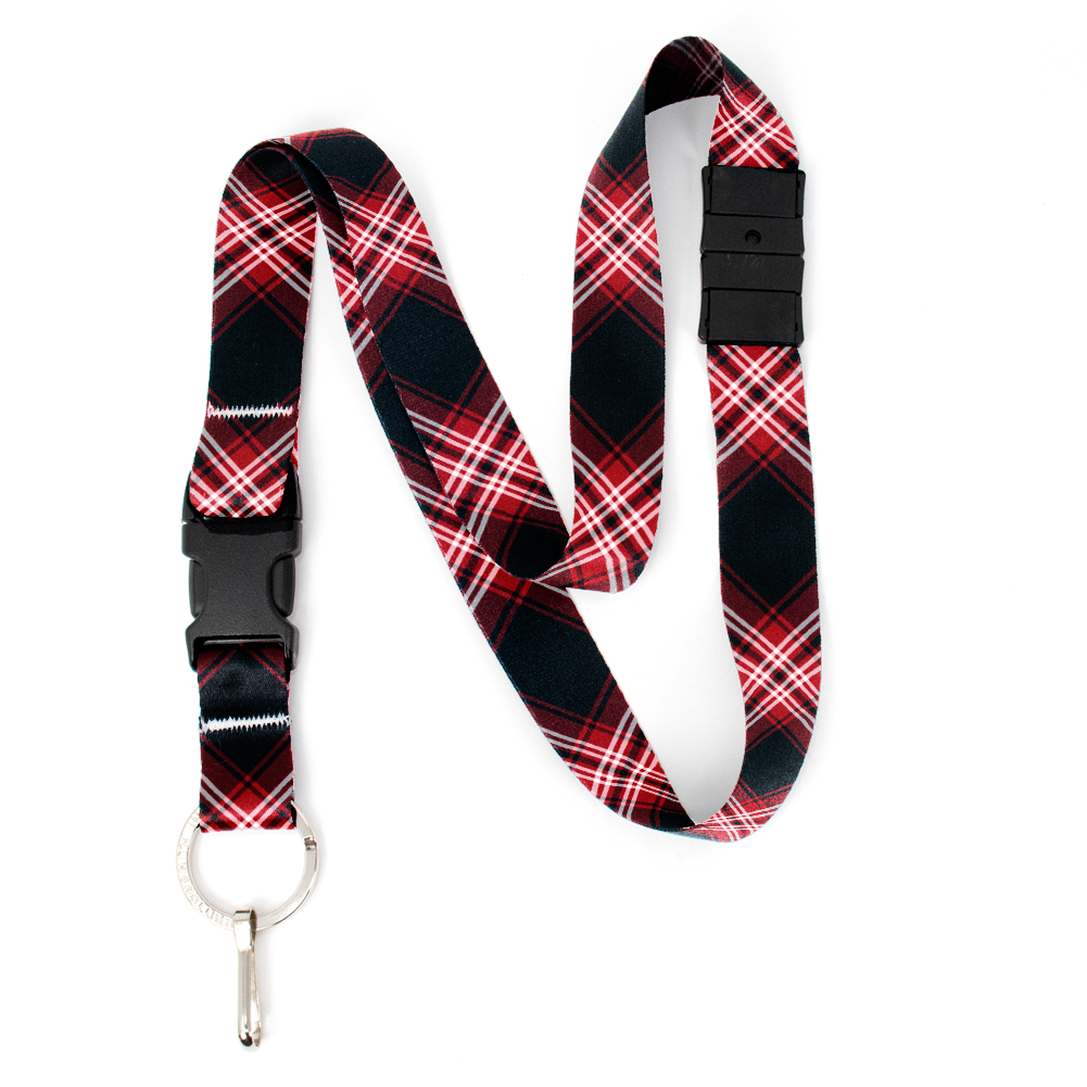 Tweedside Red Plaid Breakaway Lanyard - with Buckle and Flat Ring - Made in the USA