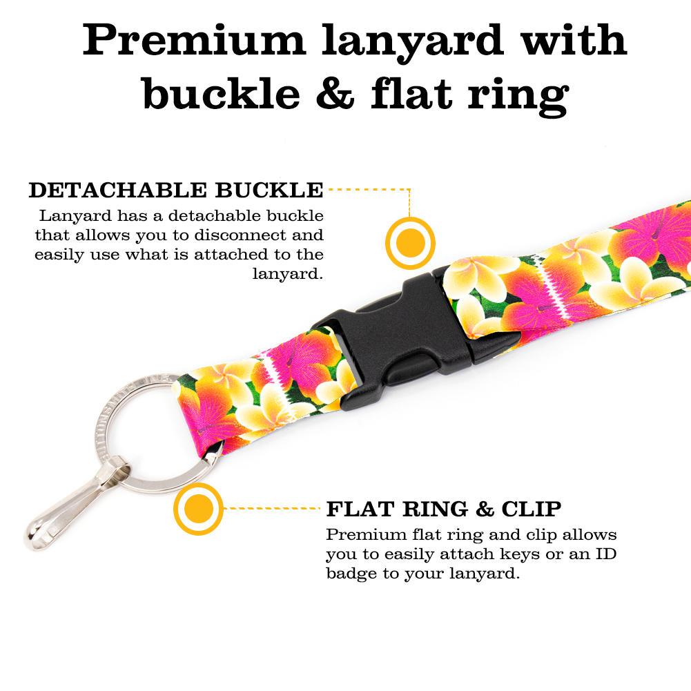 Aloha Lei Custom Lanyard - with Buckle and Flat Ring - Made in the USA